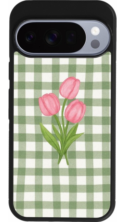 Google Pixel 10 / Pixel 10 Pro Case Hülle - Silikon schwarz Green vichy tulips Spring 2026