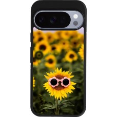 Coque Google Pixel 10 / Pixel 10 Pro - Silicone rigide noir Sunflower with glasses Spring 2026