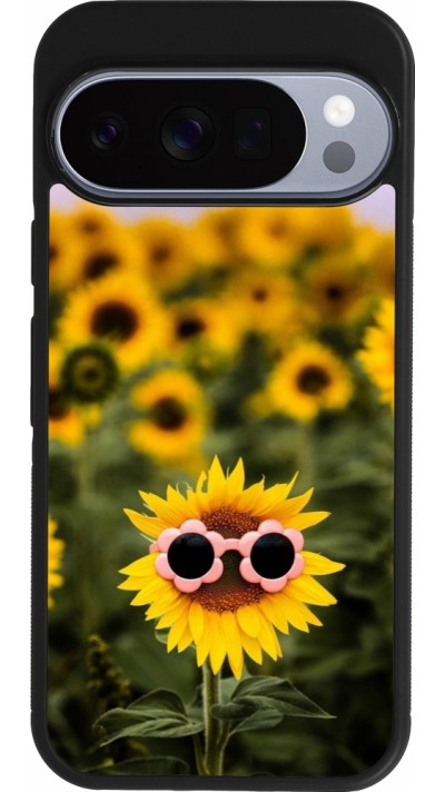 Coque Google Pixel 10 / Pixel 10 Pro - Silicone rigide noir Sunflower with glasses Spring 2026