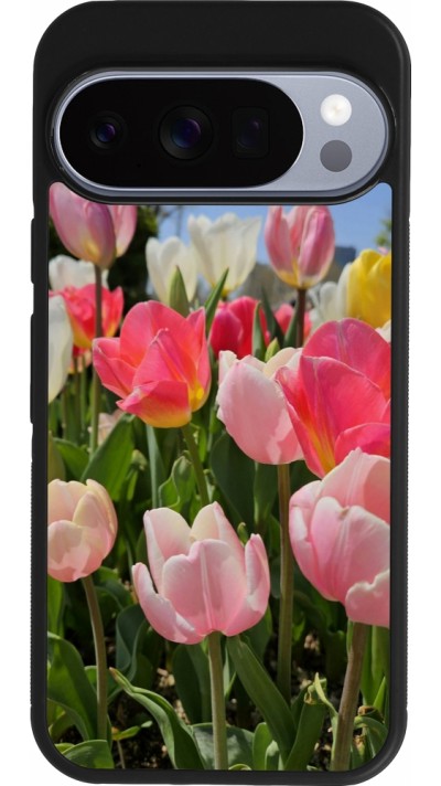 Coque Google Pixel 10 / Pixel 10 Pro - Silicone rigide noir Tulips Spring 2026