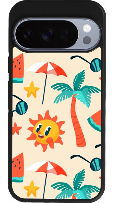 Coque Google Pixel 10 / Pixel 10 Pro - Silicone rigide noir Summer 2025 Pattern soleil