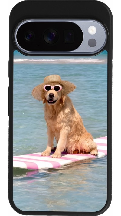 Coque Google Pixel 10 / Pixel 10 Pro - Silicone rigide noir Summer Dog on Paddle