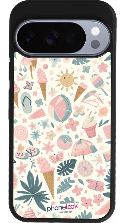 Coque Google Pixel 10 / Pixel 10 Pro - Silicone rigide noir Summer Pink Pattern