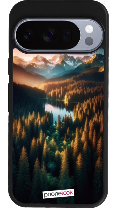 Coque Google Pixel 10 / Pixel 10 Pro - Silicone rigide noir Sunset Forest Lake
