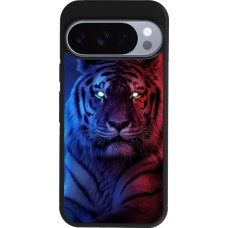 Coque Google Pixel 10 / Pixel 10 Pro - Silicone rigide noir Tiger Blue Red