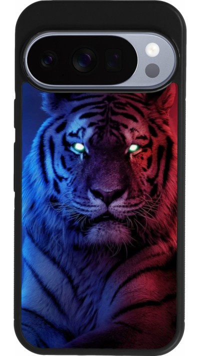 Coque Google Pixel 10 / Pixel 10 Pro - Silicone rigide noir Tiger Blue Red