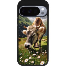 Coque Google Pixel 10 / Pixel 10 Pro - Silicone rigide noir Vache montagne Valais