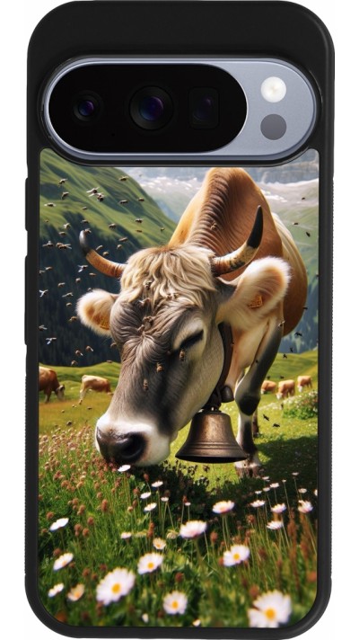 Coque Google Pixel 10 / Pixel 10 Pro - Silicone rigide noir Vache montagne Valais