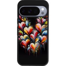 Coque Google Pixel 10 / Pixel 10 Pro - Silicone rigide noir Valentine 2024 Coeur Noir Abstrait
