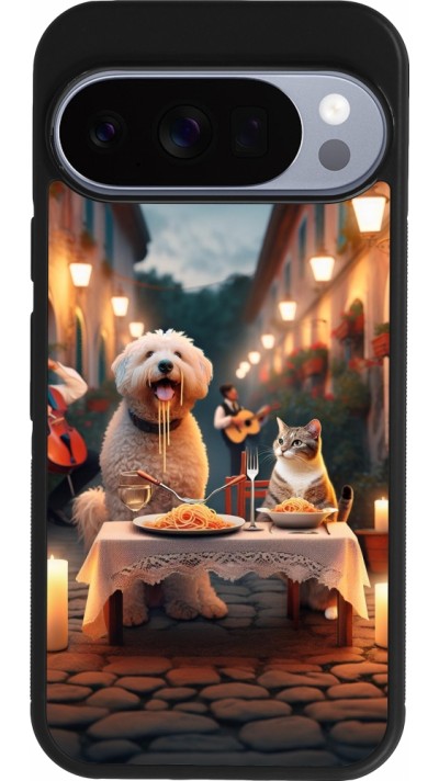 Coque Google Pixel 10 / Pixel 10 Pro - Silicone rigide noir Valentine 2024 Dog & Cat Candlelight
