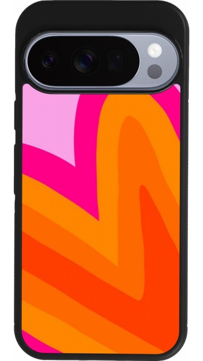 Coque Google Pixel 10 / Pixel 10 Pro - Silicone rigide noir Valentine 2024 heart gradient