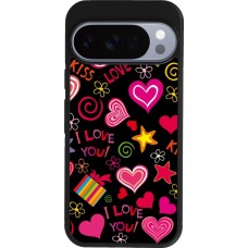 Coque Google Pixel 10 / Pixel 10 Pro - Silicone rigide noir Valentine 2023 love symbols