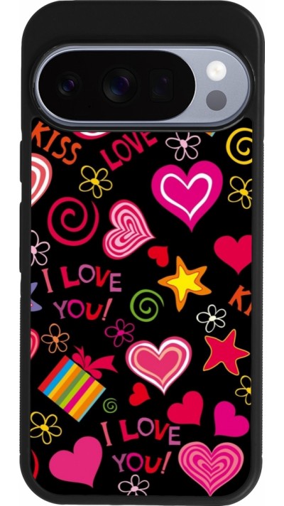 Coque Google Pixel 10 / Pixel 10 Pro - Silicone rigide noir Valentine 2023 love symbols