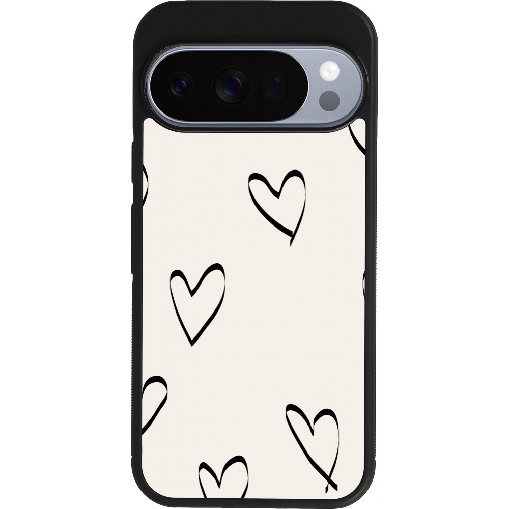 Coque Google Pixel 10 / Pixel 10 Pro - Silicone rigide noir Valentine 2023 minimalist hearts