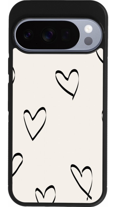 Coque Google Pixel 10 / Pixel 10 Pro - Silicone rigide noir Valentine 2023 minimalist hearts