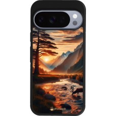 Coque Google Pixel 10 / Pixel 10 Pro - Silicone rigide noir Valley Sunset Deer Tree