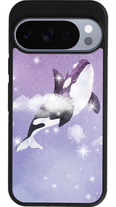 Coque Google Pixel 10 / Pixel 10 Pro - Silicone rigide noir Whale in sparking stars