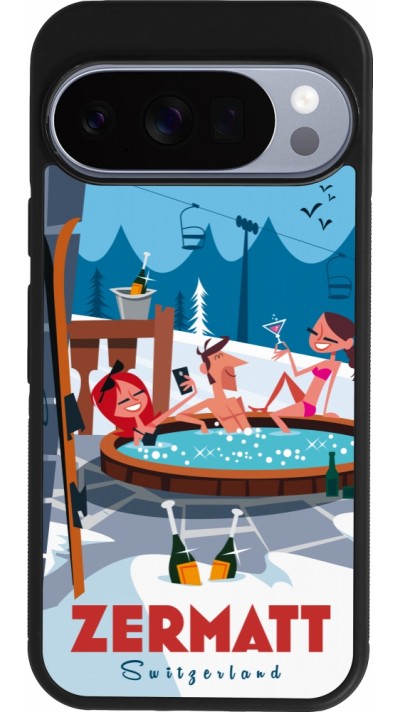 Coque Google Pixel 10 / Pixel 10 Pro - Silicone rigide noir Zermatt Mountain Jacuzzi