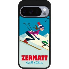 Coque Google Pixel 10 / Pixel 10 Pro - Silicone rigide noir Zermatt Ski Downhill