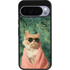 Coque Google Pixel 10 Pro XL - Silicone rigide noir Cat Summer Palms