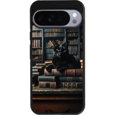 Google Pixel 10 Pro XL Case Hülle - Silikon schwarz Katze Bücher dunkel