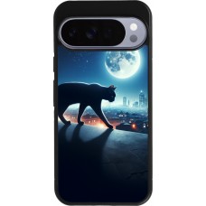 Google Pixel 10 Pro XL Case Hülle - Silikon schwarz Schwarze Katze unter dem Vollmond
