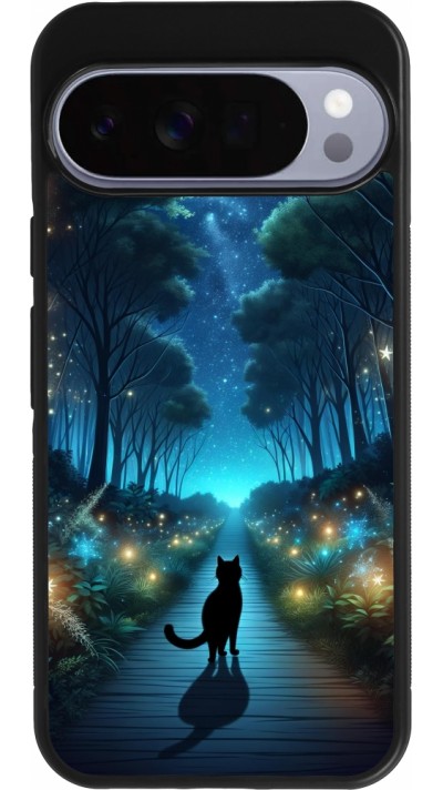 Google Pixel 10 Pro XL Case Hülle - Silikon schwarz Schwarze Katze Spaziergang