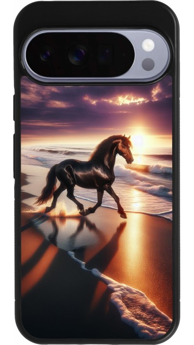 Google Pixel 10 Pro XL Case Hülle - Silikon schwarz Pferd majestätisch Strand
