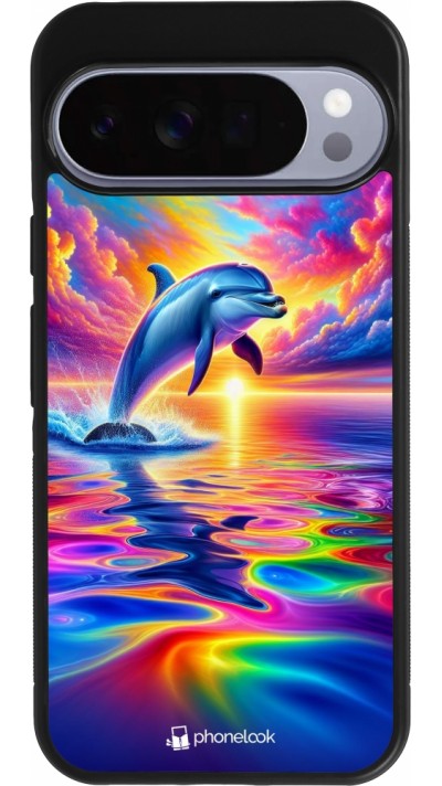 Google Pixel 10 Pro XL Case Hülle - Silikon schwarz Glücklicher Regenbogen-Delfin