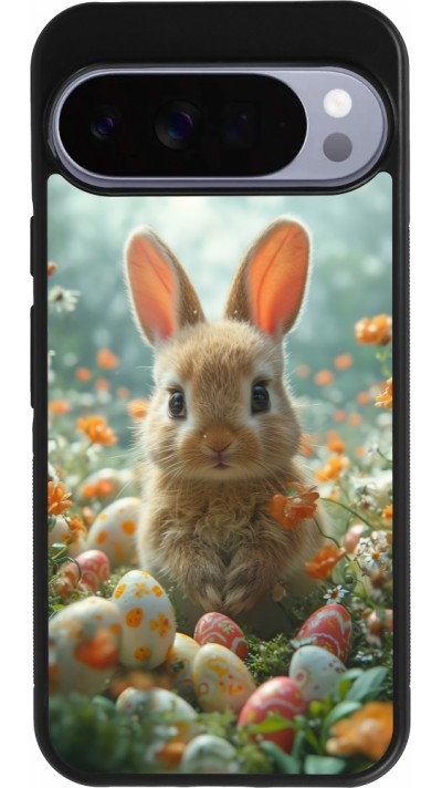 Google Pixel 10 Pro XL Case Hülle - Silikon schwarz Easter 2026 Rabbit in the garden
