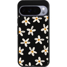 Coque Google Pixel 10 Pro XL - Silicone rigide noir Easter 2024 white on black flower
