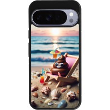 Google Pixel 10 Pro XL Case Hülle - Silikon schwarz Kackhaufen Emoji auf Liegestuhl