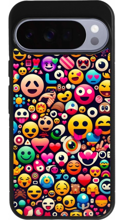 Google Pixel 10 Pro XL Case Hülle - Silikon schwarz Emoji Mix Farbe
