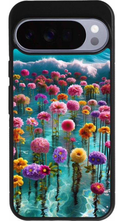 Coque Google Pixel 10 Pro XL - Silicone rigide noir Flower sea waves