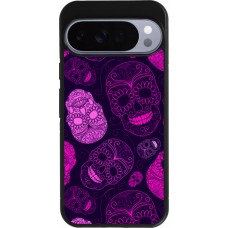 Google Pixel 10 Pro XL Case Hülle - Silikon schwarz Halloween 2023 pink skulls