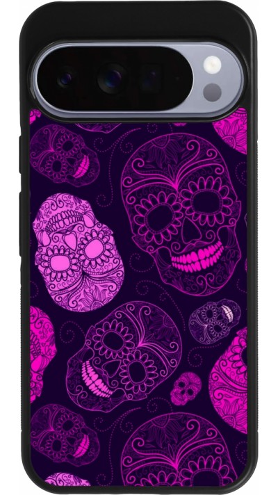 Google Pixel 10 Pro XL Case Hülle - Silikon schwarz Halloween 2023 pink skulls