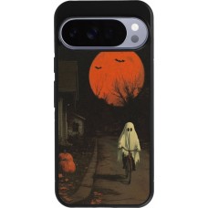 Google Pixel 10 Pro XL Case Hülle - Silikon schwarz Halloween 2025 Ghost on a bicycle