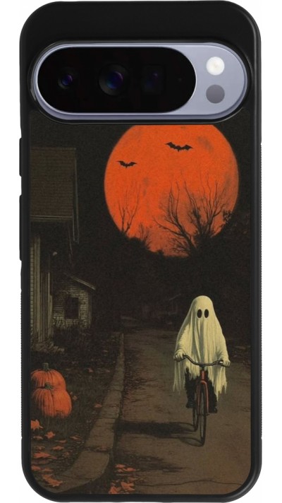 Google Pixel 10 Pro XL Case Hülle - Silikon schwarz Halloween 2025 Ghost on a bicycle