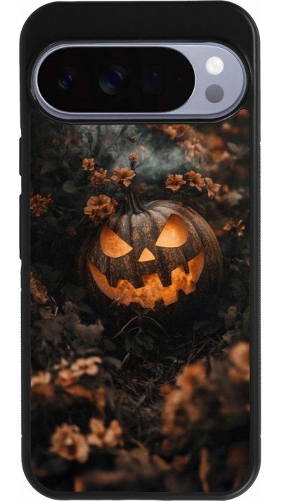 Google Pixel 10 Pro XL Case Hülle - Silikon schwarz Halloween 2025 Pumpkin with flowers