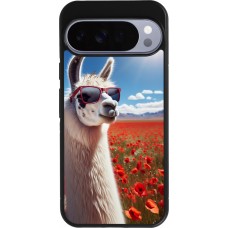 Google Pixel 10 Pro XL Case Hülle - Silikon schwarz Lama Chic in Mohnblume