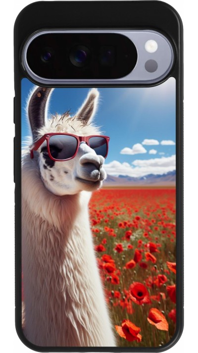 Google Pixel 10 Pro XL Case Hülle - Silikon schwarz Lama Chic in Mohnblume