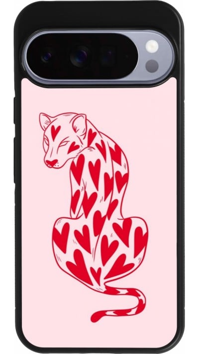 Google Pixel 10 Pro XL Case Hülle - Silikon schwarz Leopard with hearts 2026