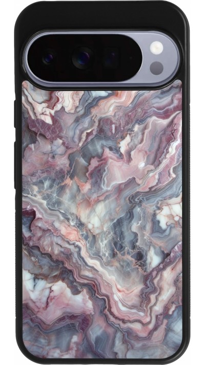 Coque Google Pixel 10 Pro XL - Silicone rigide noir Marbre violette argentée