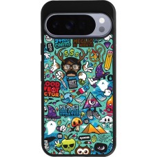 Coque Google Pixel 10 Pro XL - Silicone rigide noir Mixed Cartoons Turquoise