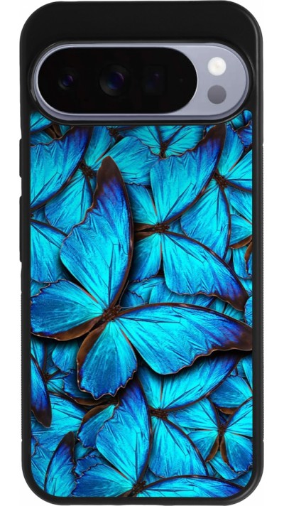 Coque Google Pixel 10 Pro XL - Silicone rigide noir Papillon bleu