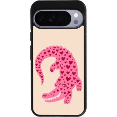 Coque Google Pixel 10 Pro XL - Silicone rigide noir Pink crocodile 2026