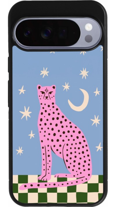 Coque Google Pixel 10 Pro XL - Silicone rigide noir Pink leopard with stars 2026