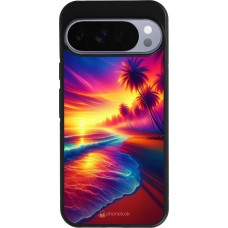 Coque Google Pixel 10 Pro XL - Silicone rigide noir Plage coucher soleil flashy