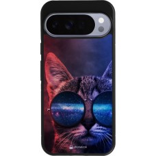 Coque Google Pixel 10 Pro XL - Silicone rigide noir Red Blue Cat Glasses