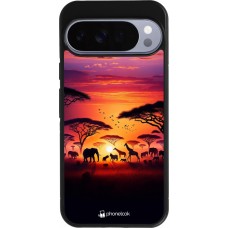 Coque Google Pixel 10 Pro XL - Silicone rigide noir Safari sunset wildlife